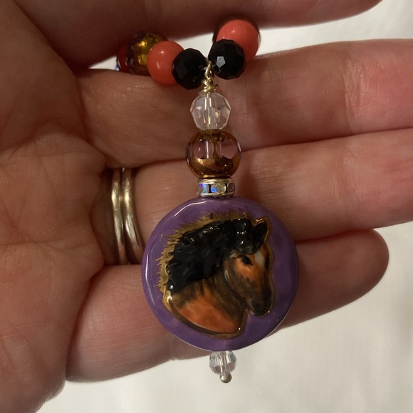 Handcrafted “The Horse” Necklace w/Coral and Purple Quartz - Picture 6 of 7